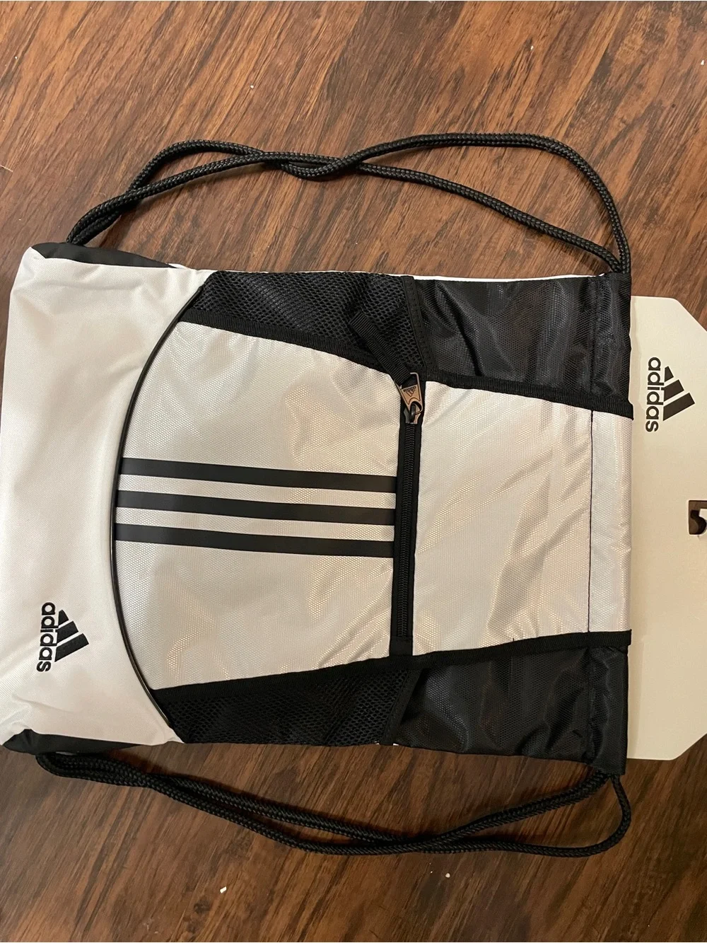 adidas White and Black Drawstring Backpack